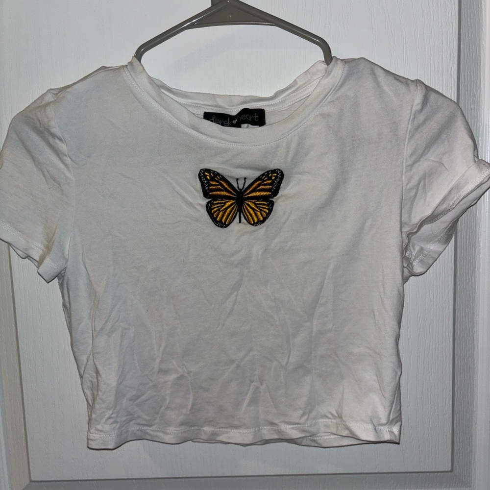 Derek Heart White Butterfly Crop Top